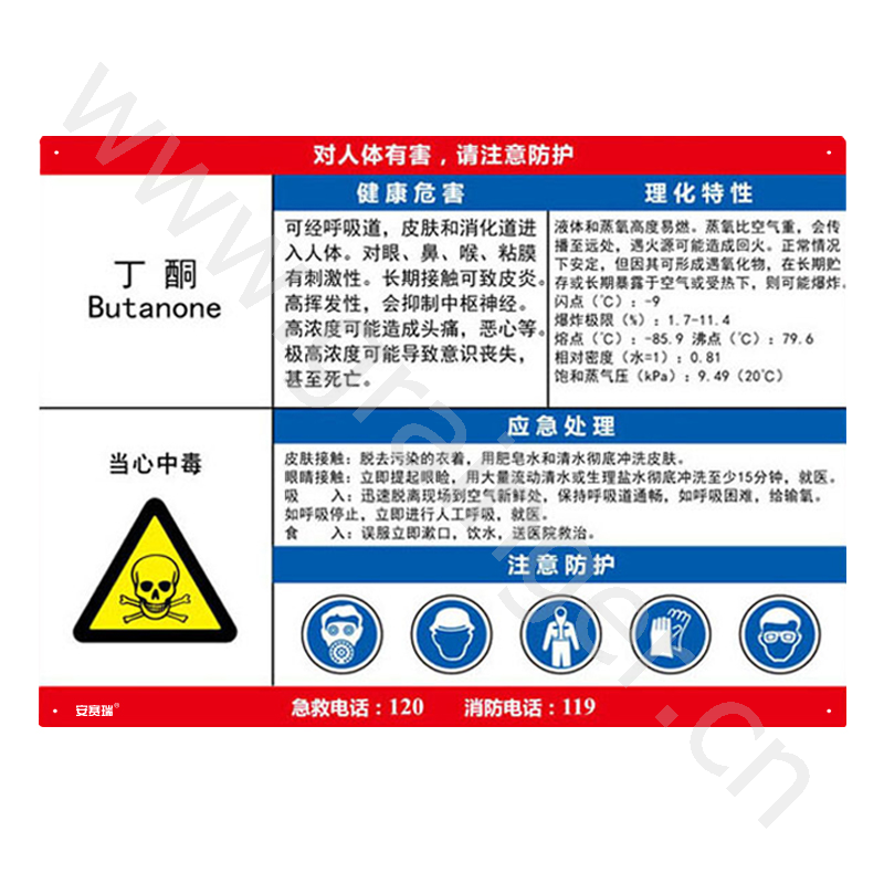 职业病危害告知卡(丁酮)-工程塑料板,600×450mm